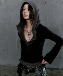 Cest Nous（セヌー）の「【Cest Nous】Two-in-One Hoodie / 【セヌー】レイヤードフード付き長袖トップス（Tシャツ/カットソー・レディース）」