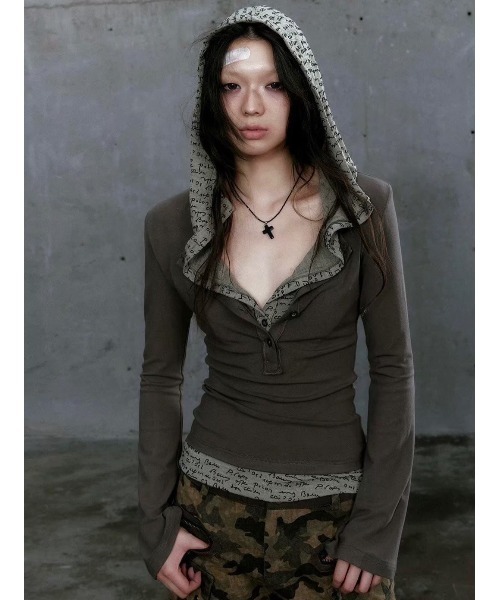 フード付きブラック長袖トップス フードモチーフロンT(M ホワイト): トップス｜Right-on公式オンライン