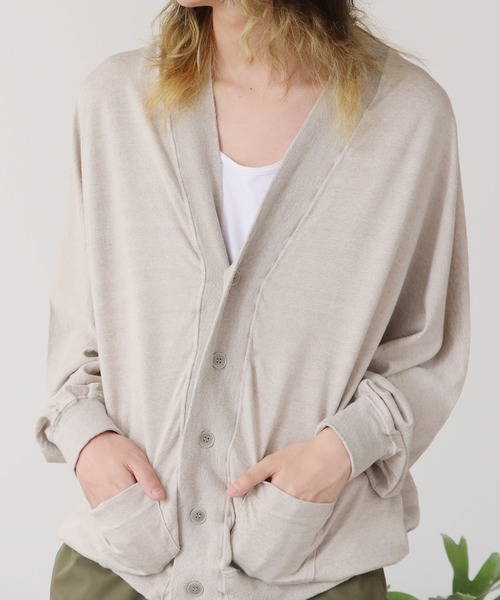 REMI RELIEF（レミレリーフ）の「REMI RELIEF/レミレリーフ ノンストレス綿麻プレーティング天竺 カーディガン（カーディガン/ボレロ・メンズ・キナリ/ブラック/ブラウン・M）」の5枚目の写真