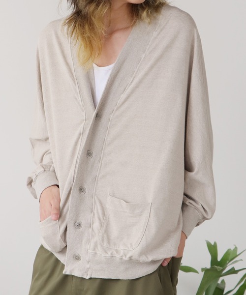 REMI RELIEF（レミレリーフ）の「REMI RELIEF/レミレリーフ ノンストレス綿麻プレーティング天竺 カーディガン（カーディガン/ボレロ・メンズ・キナリ/ブラック/ブラウン・M）」の6枚目の写真