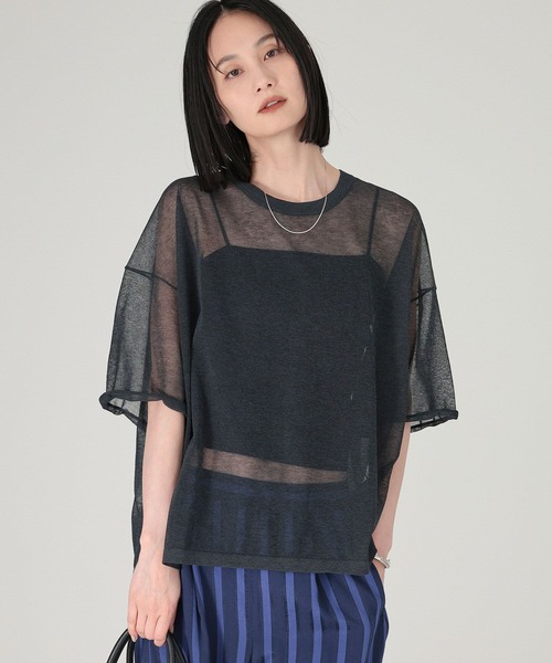 BABYLONE(バビロン)の「シアー半袖プルオーバー(Tシャツ/カットソー・レディース・オフホワイト/チャコール・フリー)」の11枚目の写真