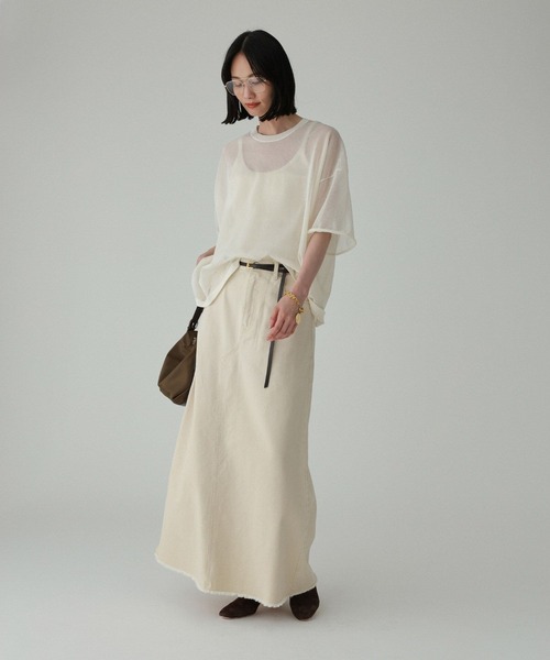 BABYLONE(バビロン)の「シアー半袖プルオーバー(Tシャツ/カットソー・レディース・オフホワイト/チャコール・フリー)」の8枚目の写真