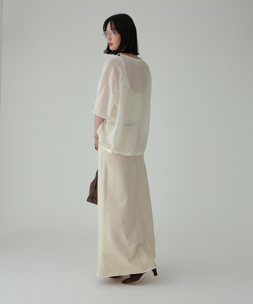 BABYLONE(バビロン)の「シアー半袖プルオーバー(Tシャツ/カットソー・レディース・オフホワイト/チャコール・フリー)」の9枚目の写真
