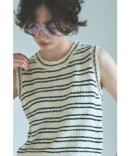 marjour（マージュール）の「SLUB BORDER KNIT TANKTOP（ニット/セーター・レディース・ブラック/オフホワイト・M）」の10枚目の写真