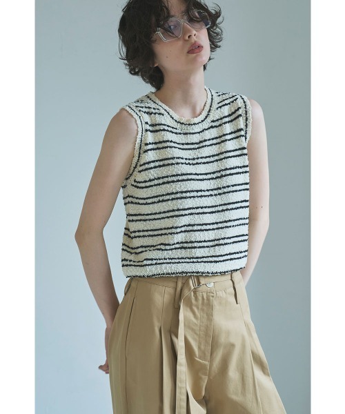 marjour（マージュール）の「SLUB BORDER KNIT TANKTOP（ニット/セーター・レディース・ブラック/オフホワイト・M）」の13枚目の写真