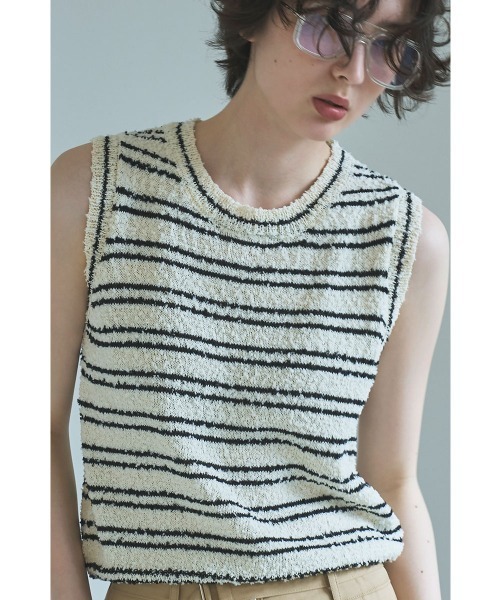 marjour（マージュール）の「SLUB BORDER KNIT TANKTOP（ニット/セーター・レディース・ブラック/オフホワイト・M）」の14枚目の写真