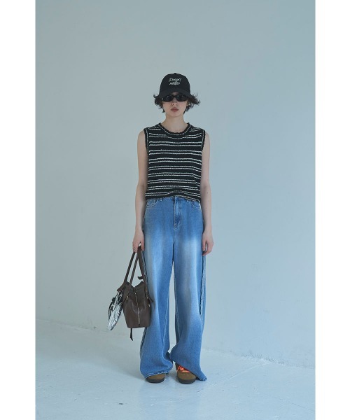 marjour（マージュール）の「SLUB BORDER KNIT TANKTOP（ニット/セーター・レディース・ブラック/オフホワイト・M）」の16枚目の写真