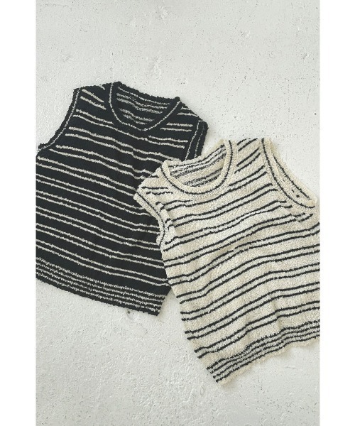 marjour（マージュール）の「SLUB BORDER KNIT TANKTOP（ニット/セーター・レディース・ブラック/オフホワイト・M）」の17枚目の写真