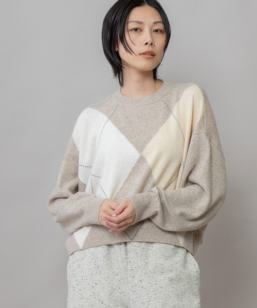 Munich（ミューニック）の「12GGアーガイルニットプルオーバー（ニット/セーター・レディース・チャコールグレー/グレー/ライトベージュ・FREE）」の3枚目の写真