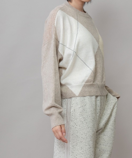 Munich（ミューニック）の「12GGアーガイルニットプルオーバー（ニット/セーター・レディース・チャコールグレー/グレー/ライトベージュ・FREE）」の5枚目の写真