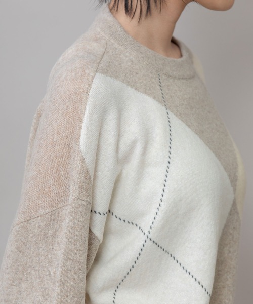 Munich（ミューニック）の「12GGアーガイルニットプルオーバー（ニット/セーター・レディース・チャコールグレー/グレー/ライトベージュ・FREE）」の11枚目の写真