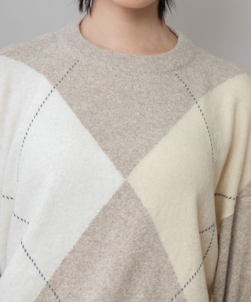 Munich（ミューニック）の「12GGアーガイルニットプルオーバー（ニット/セーター・レディース・チャコールグレー/グレー/ライトベージュ・FREE）」の10枚目の写真