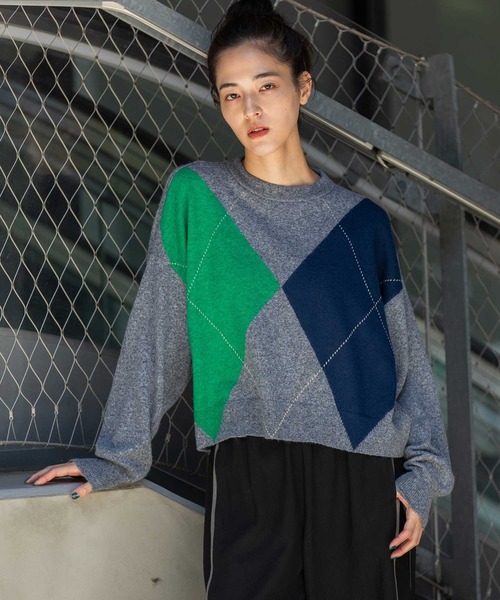 Munich（ミューニック）の「12GGアーガイルニットプルオーバー（ニット/セーター・レディース・チャコールグレー/グレー/ライトベージュ・FREE）」の15枚目の写真