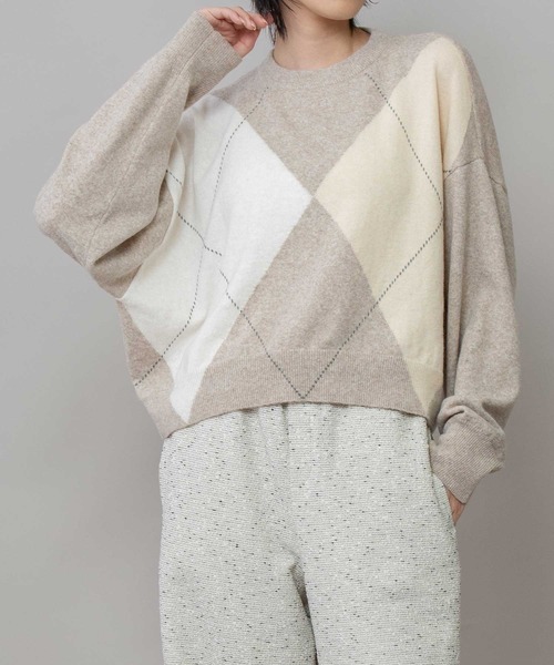 Munich（ミューニック）の「12GGアーガイルニットプルオーバー（ニット/セーター・レディース・チャコールグレー/グレー/ライトベージュ・FREE）」の4枚目の写真