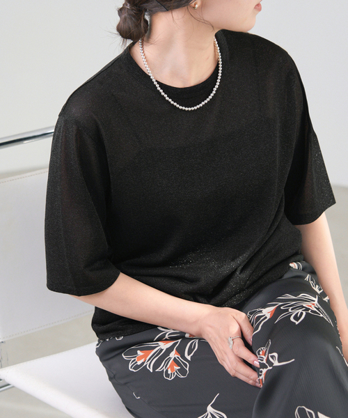IENA(イエナ)の「ラメ Tシャツ(Tシャツ/カットソー・レディース・シルバー/ブラック・FREE)」の10枚目の写真