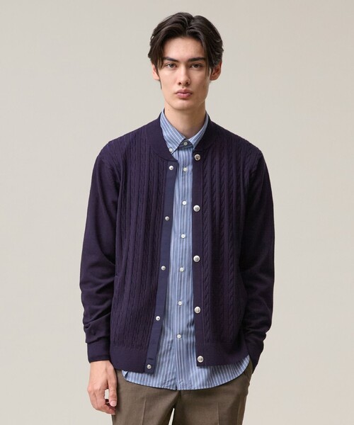 J.PRESS(ジェイプレス)の「羽織るだけで整う大人の品格【ストレッチ / イージーケア】【FLEX YARN】ケーブルニット ブルゾンライク カーディガン(カーディガン/ボレロ・メンズ・ブラウン系/ネイビー系/グレー系・X-LARGE/LARGE/MEDIUM)」の3枚目の写真