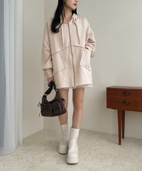 one after another NICE CLAUP（ワンアフターアナザーナイスクラップ）の「ビッグシルエットパーカー（パーカー・レディース・モカ/オートミール/ベージュ/チャコールグレー・FREE）」の15枚目の写真