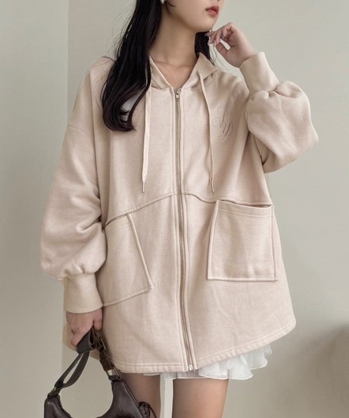 one after another NICE CLAUP（ワンアフターアナザーナイスクラップ）の「ビッグシルエットパーカー（パーカー・レディース・モカ/オートミール/ベージュ/チャコールグレー・FREE）」の18枚目の写真