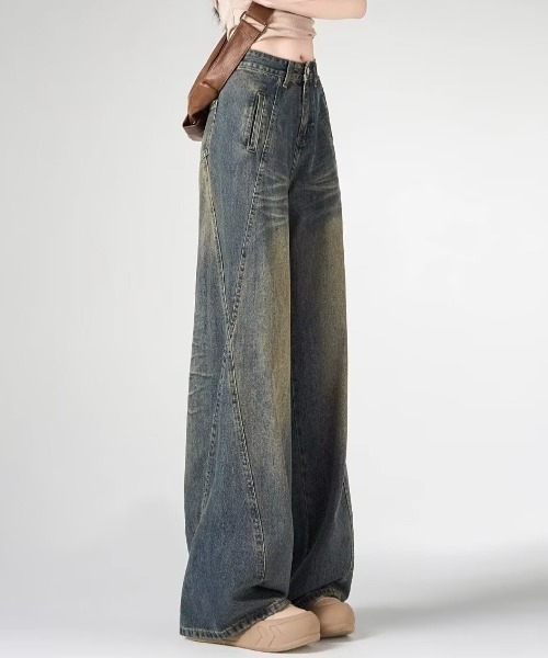 yuue' ( wear )（ユーイ）の「ヴィンテージライクウォッシュ加工ワイドデニムパンツ（デニムパンツ・レディース・ブルー系その他・L/M/S）」の4枚目の写真