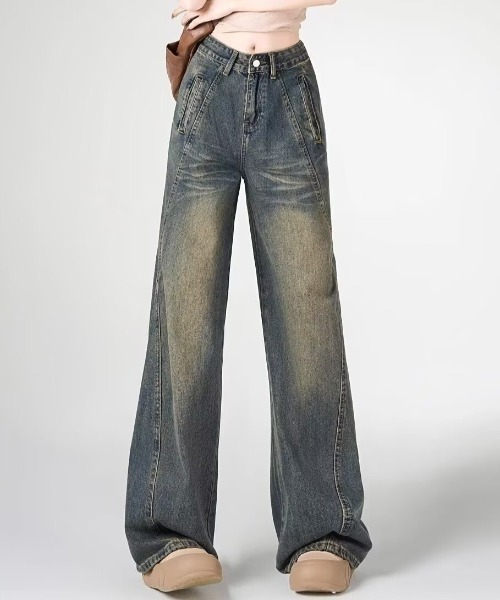 yuue' ( wear )（ユーイ）の「ヴィンテージライクウォッシュ加工ワイドデニムパンツ（デニムパンツ・レディース・ブルー系その他・L/M/S）」の2枚目の写真