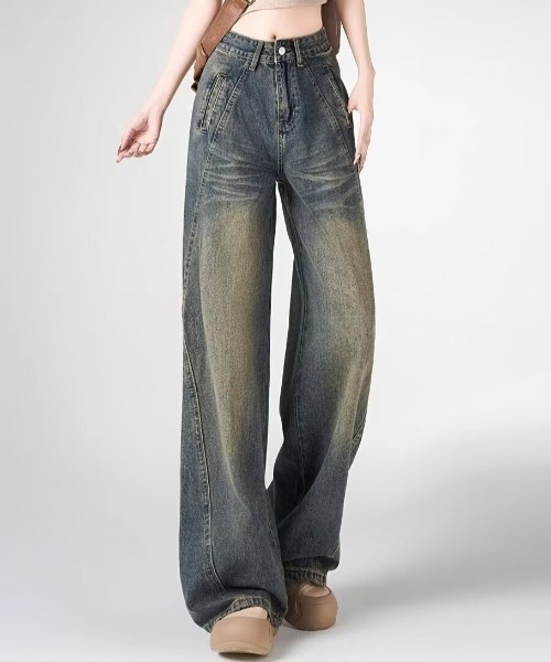 yuue' ( wear )（ユーイ）の「ヴィンテージライクウォッシュ加工ワイドデニムパンツ（デニムパンツ・レディース・ブルー系その他・L/M/S）」の5枚目の写真