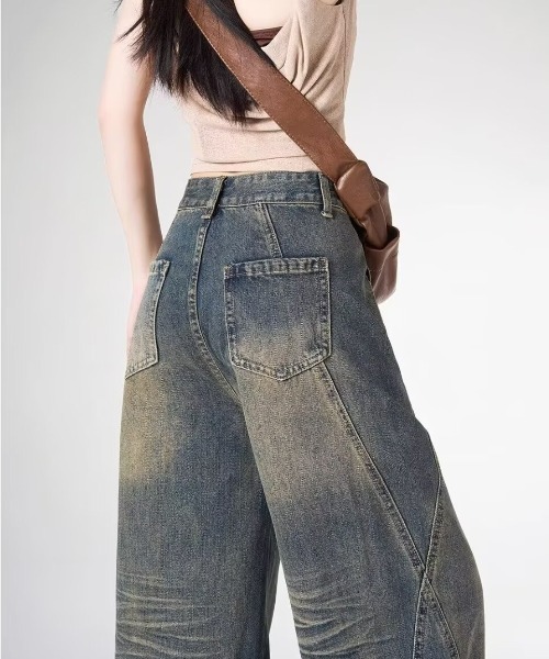 yuue' ( wear )（ユーイ）の「ヴィンテージライクウォッシュ加工ワイドデニムパンツ（デニムパンツ・レディース・ブルー系その他・L/M/S）」の3枚目の写真
