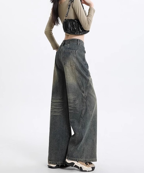 yuue' ( wear )（ユーイ）の「ヴィンテージライクウォッシュ加工ワイドデニムパンツ（デニムパンツ・レディース・ブルー系その他・L/M/S）」の10枚目の写真