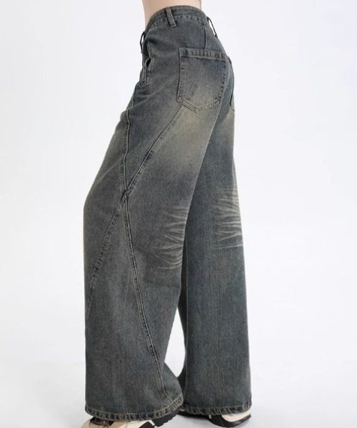 yuue' ( wear )（ユーイ）の「ヴィンテージライクウォッシュ加工ワイドデニムパンツ（デニムパンツ・レディース・ブルー系その他・L/M/S）」の12枚目の写真