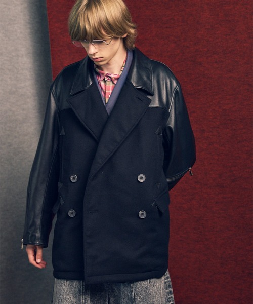MAISON SPECIAL(]XyV)́sUNISEXtSheep Leather Melton Combination Pea Coat/V[vU[gRrs[R[gyMAISON SPECIAL/]XyVz(s[R[g)
