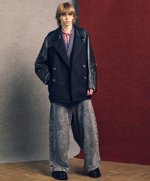 MAISON SPECIAL（メゾンスペシャル）の「《UNISEX》Sheep Leather Melton Combination Pea Coat/シープレザーメルトンコンビピーコート【MAISON SPECIAL/メゾンスペシャル】（ピーコート・メンズ・ブラック・0/1/2）」の9枚目の写真