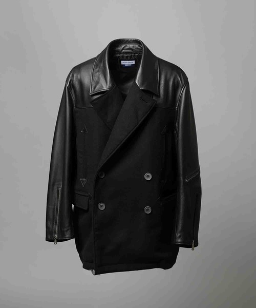 UNISEX》Sheep Leather Melton Combination Pea Coat/シープレザー