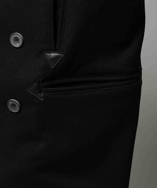 UNISEX》Sheep Leather Melton Combination Pea Coat/シープレザー