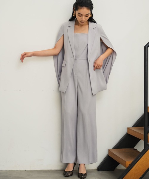洗える ケープジャケット オールインワン セットアップ スーツ パンツ