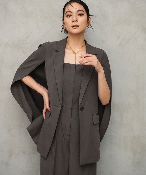 Global Elite ジャケットとパンツセット セール】洗える ケープジャケット オールインワン セットアップ スーツ