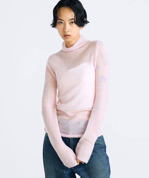 EDITION(エディション)の「モヘアシアー ハイネックネックニット(ニット/セーター・レディース・ホワイト/ライトピンク/ライトブルー・FREE)」の5枚目の写真