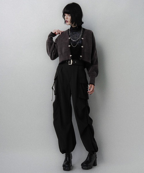 HARE（ハレ）の「2WAYドロストタックカーゴパンツ(HARE)（カーゴパンツ・レディース・ストライプ/ブラック・FREE）」の5枚目の写真