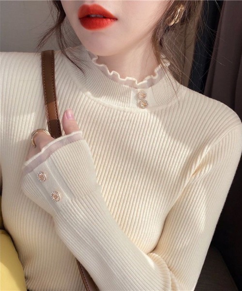 Beststore(ベストストア)の「【秋冬】ハイネックニットトップス ハイネックセーター(ニット/セーター・レディース・ブラック/ライトベージュ/モカ/ホワイト/ピンク・FREE)」の4枚目の写真