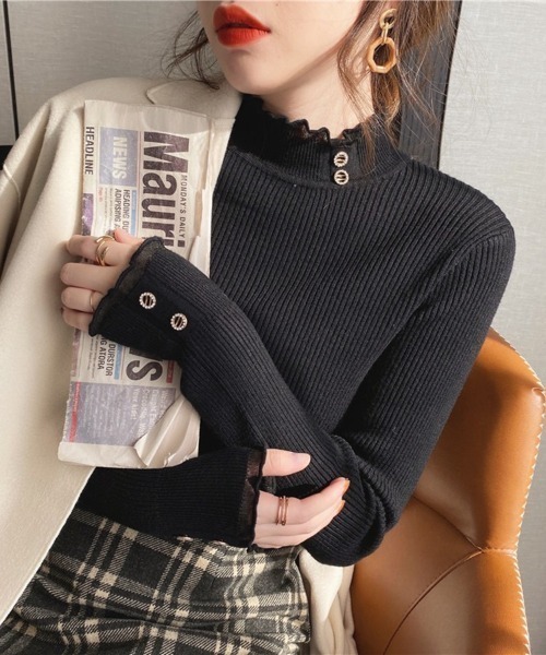 Beststore(ベストストア)の「【秋冬】ハイネックニットトップス ハイネックセーター(ニット/セーター・レディース・ブラック/ライトベージュ/モカ/ホワイト/ピンク・FREE)」の2枚目の写真