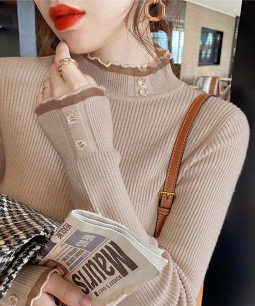 Beststore(ベストストア)の「【秋冬】ハイネックニットトップス ハイネックセーター(ニット/セーター・レディース・ブラック/ライトベージュ/モカ/ホワイト/ピンク・FREE)」の6枚目の写真