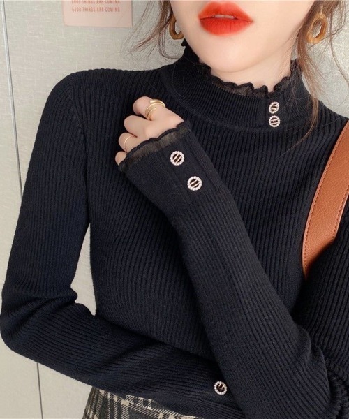 Beststore(ベストストア)の「【秋冬】ハイネックニットトップス ハイネックセーター(ニット/セーター・レディース・ブラック/ライトベージュ/モカ/ホワイト/ピンク・FREE)」の7枚目の写真