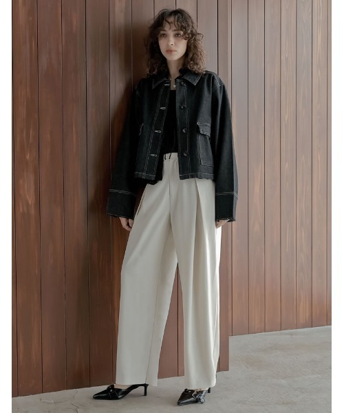 Re:EDIT（リエディ）の「[新色追加][2025AW COLLECTION][低身長/高身長サイズ有]ストレッチミックスツイルクロスタックワイドパンツ（その他パンツ・レディース・ブラック/アイボリー/グレイッシュベージュ/チャコールグレー/ブラウン・SHORT/MEDIUM/TALL/LARGE）」の20枚目の写真