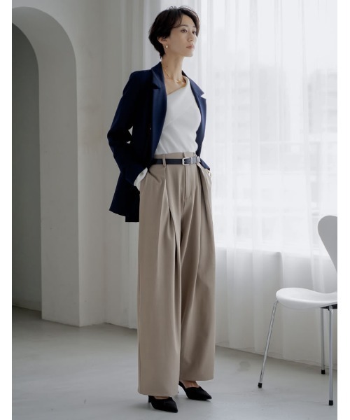 Re:EDIT（リエディ）の「[新色追加][2025AW COLLECTION][低身長/高身長サイズ有]ストレッチミックスツイルクロスタックワイドパンツ（その他パンツ・レディース・ブラック/アイボリー/グレイッシュベージュ/チャコールグレー/ブラウン・SHORT/MEDIUM/TALL/LARGE）」の8枚目の写真