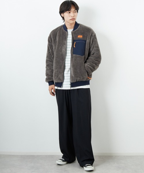 UNIVERSAL OVERALL（ユニバーサルオーバーオール）の「[UNIVERSAL OVERALL/ユニバーサルオーバーオール] 別注 ボアフリース ボンバージャケット（ブルゾン・レディース・ブラック/チャコールグレー・M/L/XL）」の9枚目の写真