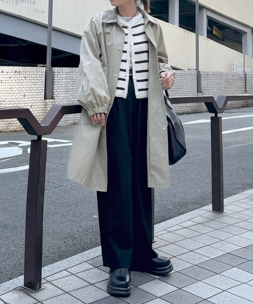 ISOOK（アイスー）の「ボーダーニットカーディガン(chiica select) / ボーダートップス 長袖 羽織り 秋冬 ミドル丈 アイボリー（カーディガン/ボレロ・レディース・アイボリー・FREE）」の4枚目の写真