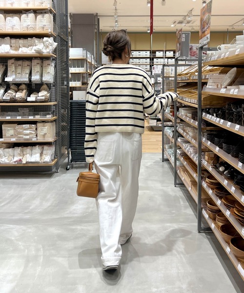 ISOOK（アイスー）の「ボーダーニットカーディガン(chiica select) / ボーダートップス 長袖 羽織り 秋冬 ミドル丈 アイボリー（カーディガン/ボレロ・レディース・アイボリー・FREE）」の13枚目の写真