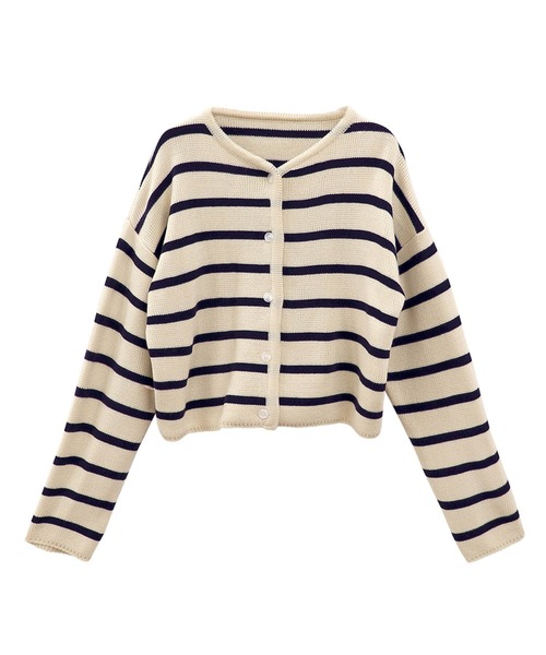 ISOOK（アイスー）の「ボーダーニットカーディガン(chiica select) / ボーダートップス 長袖 羽織り 秋冬 ミドル丈 アイボリー（カーディガン/ボレロ・レディース・アイボリー・FREE）」の14枚目の写真