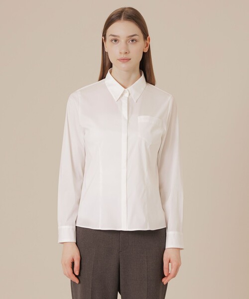 MACKINTOSH LONDON（マッキントッシュ ロンドン）の「コットンナイロンストレッチブラウス（シャツ/ブラウス・レディース・オフホワイト/ブルー・38/40）」の6枚目の写真