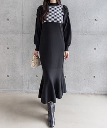 ブロックチェックジャガードニットロングワンピース[大人 フェミニン 上品]≪AW新作≫