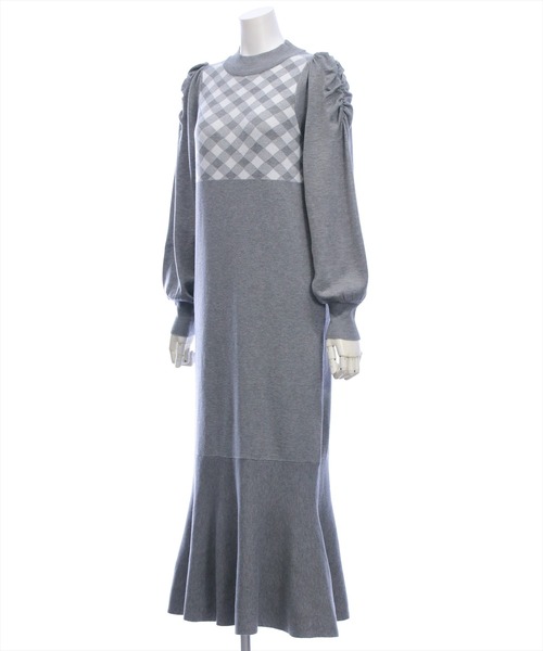 CLEAR BASIC（クリアベーシック）の「ブロックチェックジャガードニットロングワンピース[大人 フェミニン 上品]≪AW新作≫（ワンピース・レディース・ブラック/杢グレー・F）」の5枚目の写真