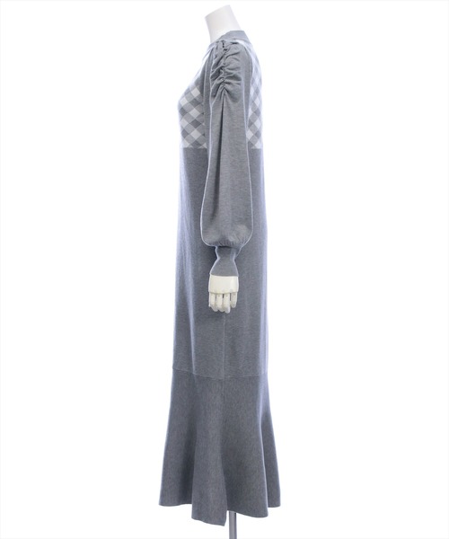 CLEAR BASIC（クリアベーシック）の「ブロックチェックジャガードニットロングワンピース[大人 フェミニン 上品]≪AW新作≫（ワンピース・レディース・ブラック/杢グレー・F）」の6枚目の写真